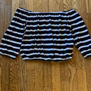 Black and White Striped Off the Shoulder Shirt